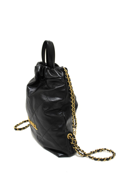 Chanel Black Chanel 22 Calfskin Leather Drawstring Chain Backpack