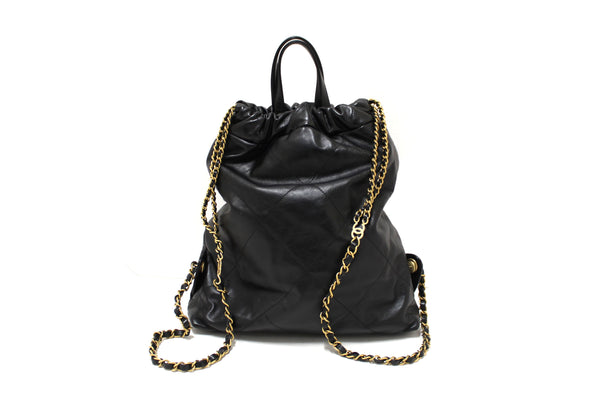 Chanel Black Chanel 22 Calfskin Leather Drawstring Chain Backpack