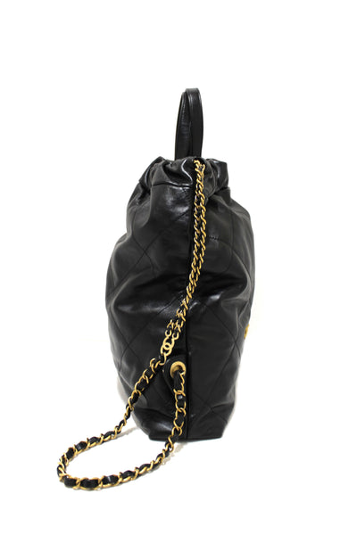 Chanel Black Chanel 22 Calfskin Leather Drawstring Chain Backpack