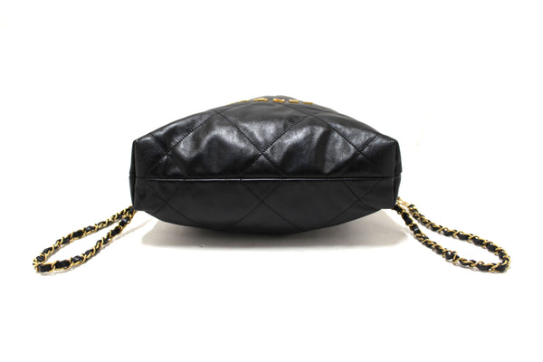 Chanel Black Chanel 22 Calfskin Leather Drawstring Chain Backpack