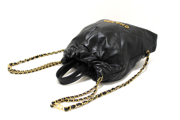 Chanel Black Chanel 22 Calfskin Leather Drawstring Chain Backpack