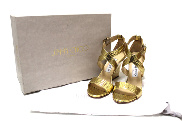 Jimmy Choo Metallic Gold Wedge Sandal 36