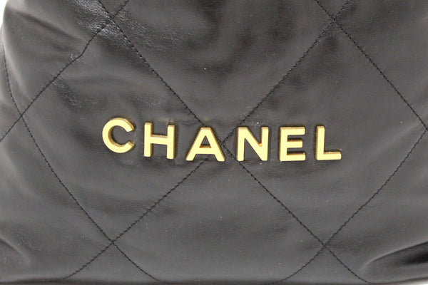 Chanel Black Chanel 22 Calfskin Leather Drawstring Chain Backpack