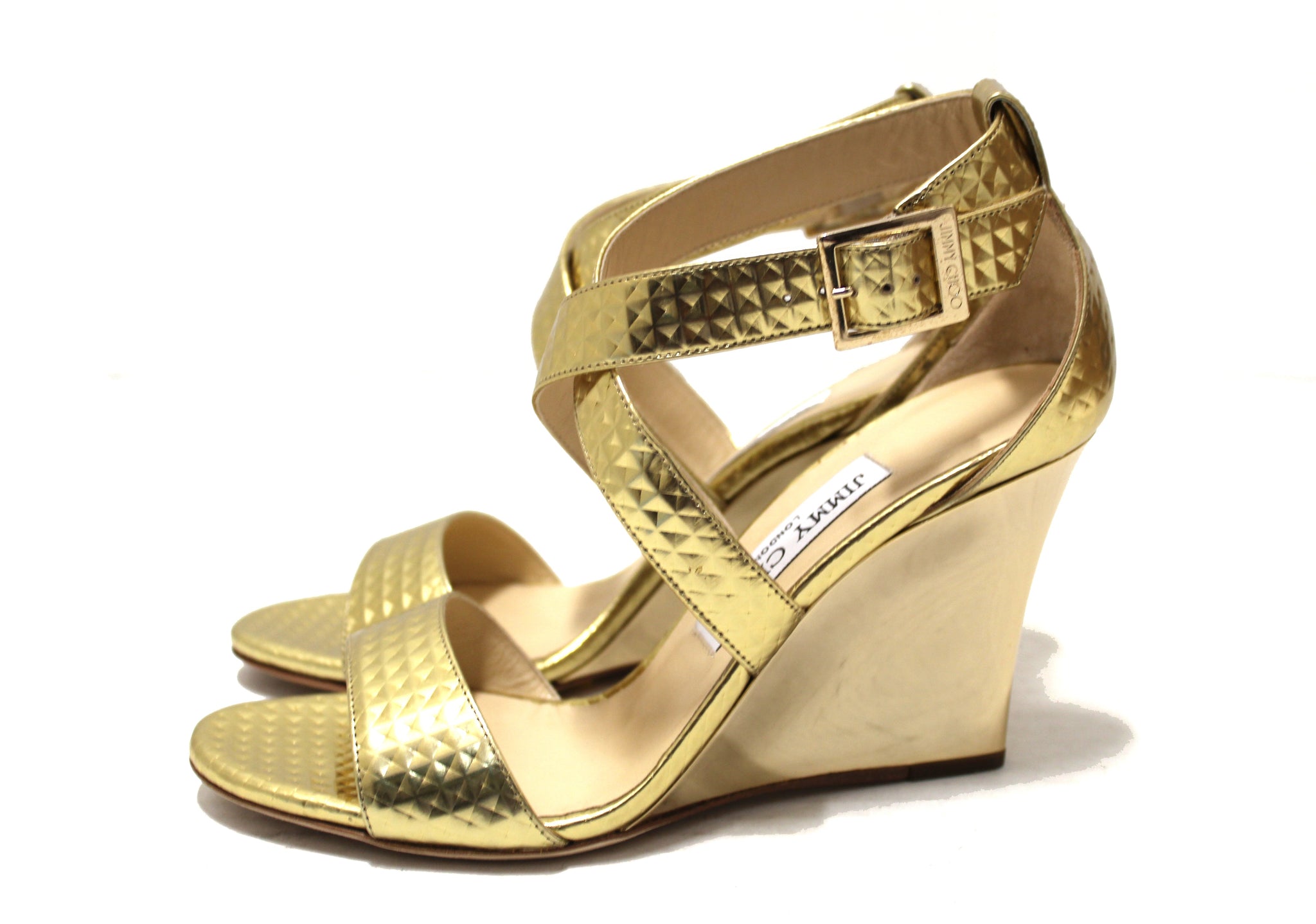 Jimmy Choo Metallic Gold Wedge Sandal 36