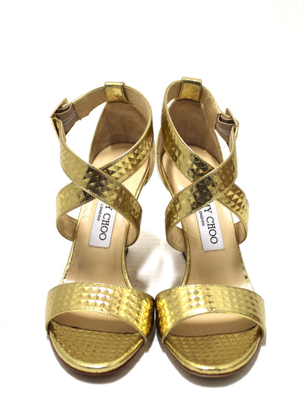 Jimmy Choo Metallic Gold Wedge Sandal 36