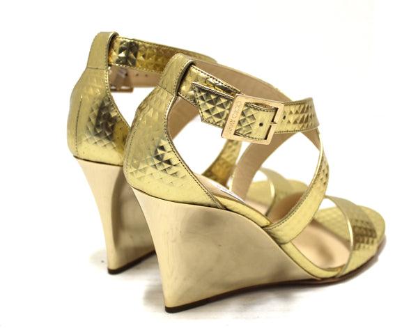 Jimmy Choo Metallic Gold Wedge Sandal 36