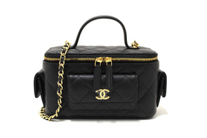 NEW Chanel Black Caviar Quilted Polly Pocket East West Top Vanity With Chain Bag