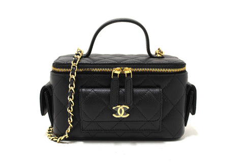 NEW Chanel Black Caviar Quilted Polly Pocket East West Top Vanity With Chain Bag