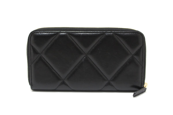 Chanel 19 Black Quilted Lambskin Leather Long Zip Around Wallet