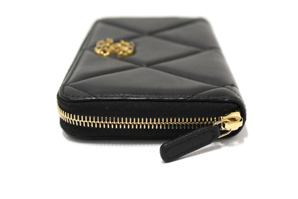 Chanel 19 Black Quilted Lambskin Leather Long Zip Around Wallet