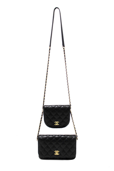 Chanel Black Quilted Calfskin Leather Double Side Pack Flap Bag