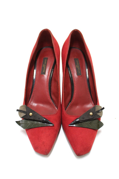 louis vuitton deep red suede leather heel shoes size 38 | Shop Now at Italystation.com