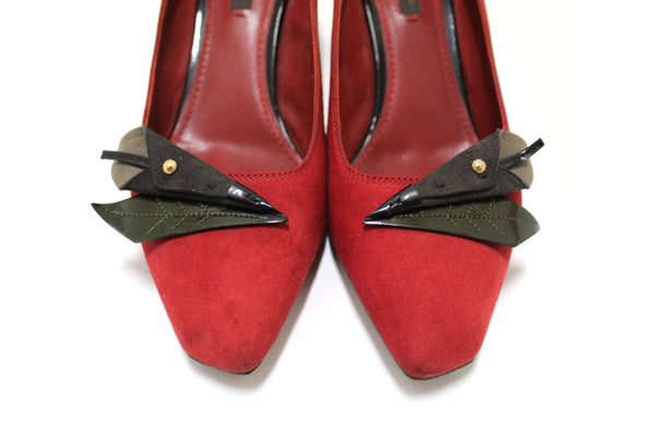 louis vuitton deep red suede leather heel shoes size 38 | Shop Now at Italystation.com