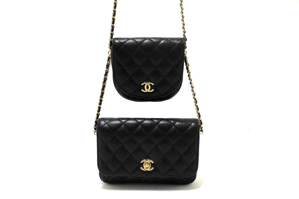 Chanel Black Quilted Calfskin Leather Double Side Pack Flap Bag