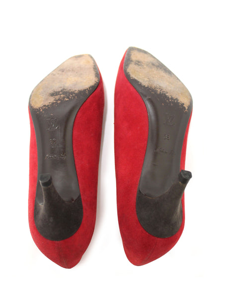 louis vuitton deep red suede leather heel shoes size 38 | Shop Now at Italystation.com