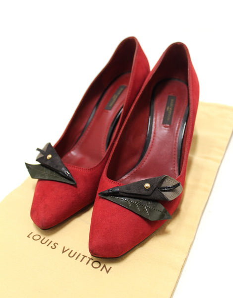 louis vuitton deep red suede leather heel shoes size 38 | Shop Now at Italystation.com