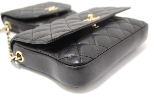 Chanel Black Quilted Calfskin Leather Double Side Pack Flap Bag