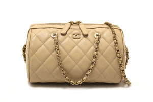 Chanel Beige Quilted Caviar Leather Mini Bowling with Chain Bag