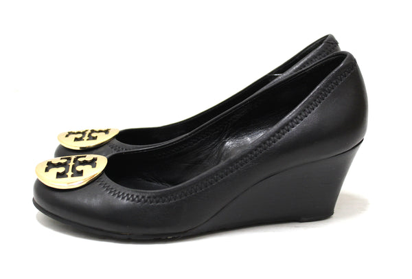 Tory Burch Black Leather Sally Wedge Size 6