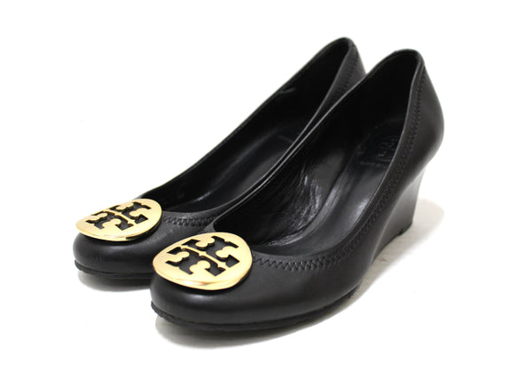 Tory Burch Black Leather Sally Wedge Size 6