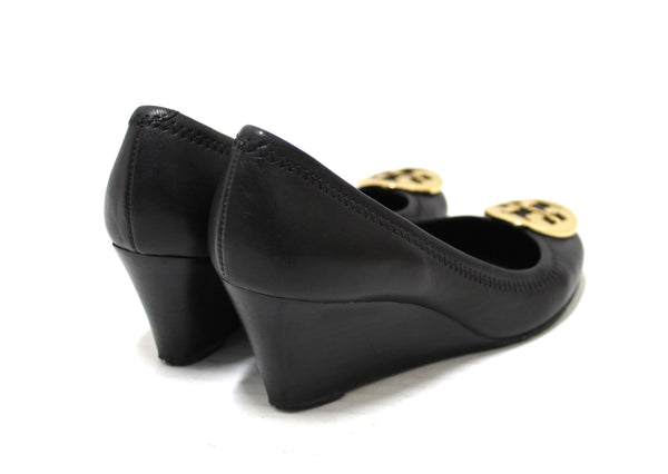 Tory Burch Black Leather Sally Wedge Size 6