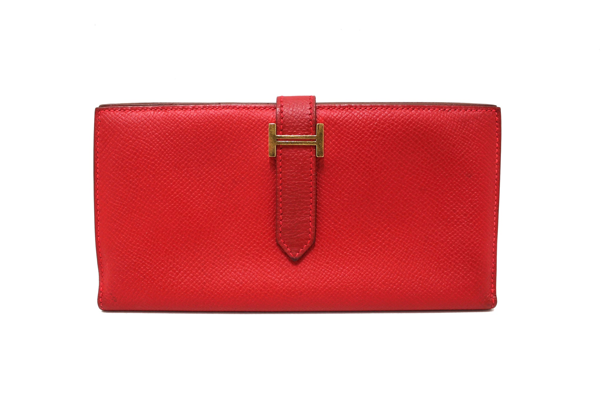 Hermes Darke Red Chevre Leather Bearn Long Bifold Wallet