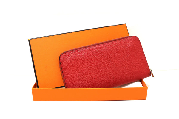 Hermes Red Epsom Leather Azap Silk'In Classic Long Wallet