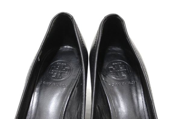 Tory Burch Black Leather Sally Wedge Size 6