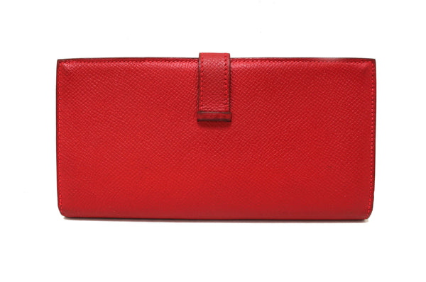 Hermes Darke Red Chevre Leather Bearn Long Bifold Wallet