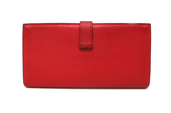 Hermes Darke Red Chevre Leather Bearn Long Bifold Wallet