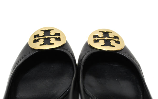 Tory Burch Black Leather Sally Wedge Size 6