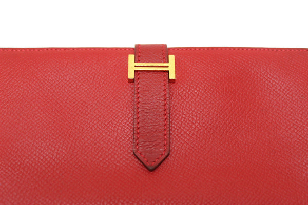 Hermes Darke Red Chevre Leather Bearn Long Bifold Wallet