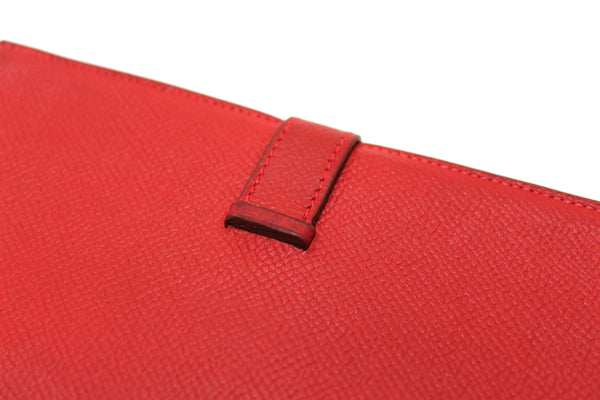 Hermes Darke Red Chevre Leather Bearn Long Bifold Wallet