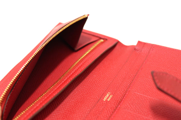 Hermes Darke Red Chevre Leather Bearn Long Bifold Wallet