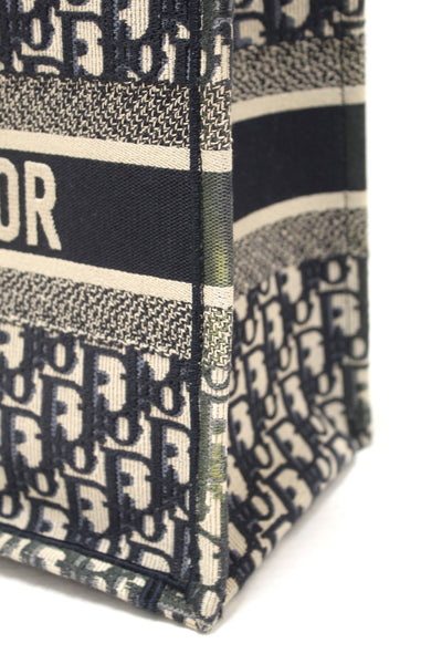 Christian Dior Ecru and Blue Dior Oblique Embroidery Medium Dior Book Tote