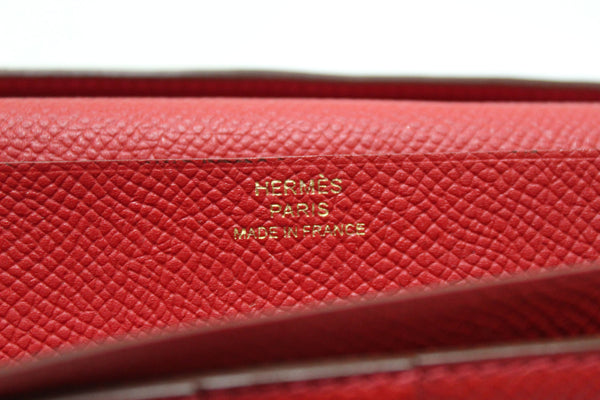 Hermes Darke Red Chevre Leather Bearn Long Bifold Wallet