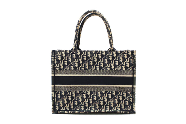 Christian Dior Ecru and Blue Dior Oblique Embroidery Medium Dior Book Tote
