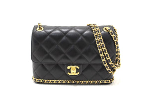 Chanel Black Quilted Caviar Leather Camellia Chain Around Flap Shoulder Bag