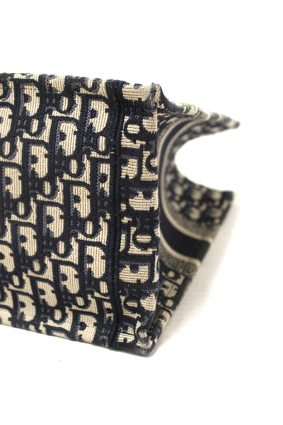 Christian Dior Ecru and Blue Dior Oblique Embroidery Medium Dior Book Tote
