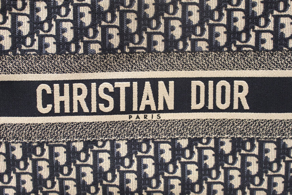 Christian Dior Ecru and Blue Dior Oblique Embroidery Medium Dior Book Tote