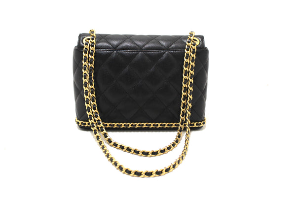 Chanel Black Quilted Caviar Leather Camellia Chain Around Flap Shoulder Bag