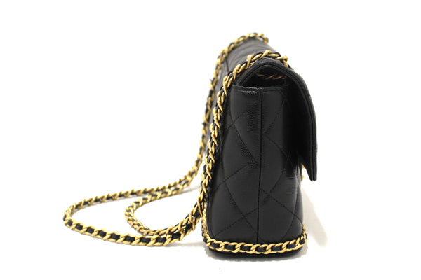 Chanel Black Quilted Caviar Leather Camellia Chain Around Flap Shoulder Bag