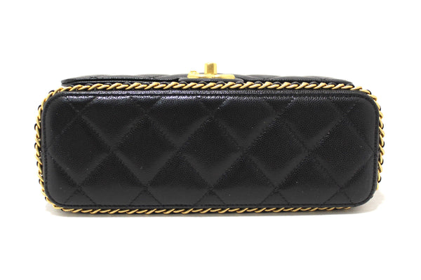 Chanel Black Quilted Caviar Leather Camellia Chain Around Flap Shoulder Bag