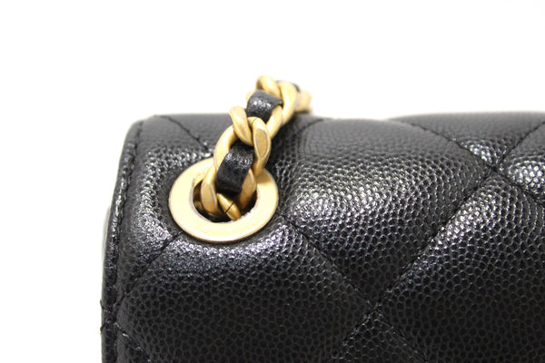 Chanel Black Quilted Caviar Leather Camellia Chain Around Flap Shoulder Bag