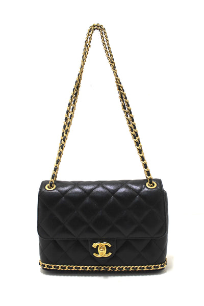 Chanel Black Quilted Caviar Leather Camellia Chain Around Flap Shoulder Bag
