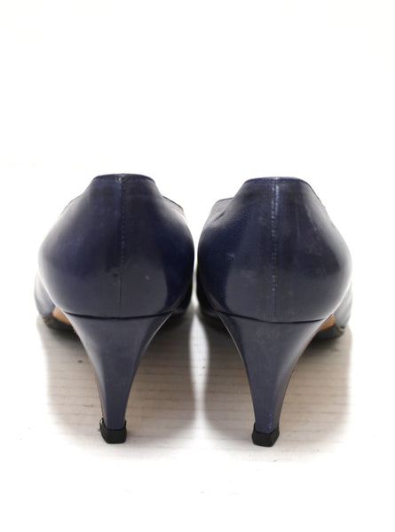 Chanel Navy and White Leather Pointed Heel size 35.5