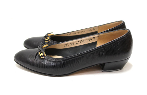 Salvatore Ferragamo Black Snakeskin Embossed Leather Pumps Size 6.5