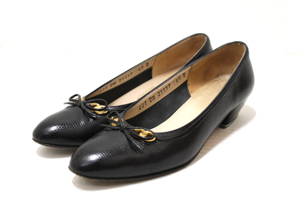 Salvatore Ferragamo Black Snakeskin Embossed Leather Pumps Size 6.5