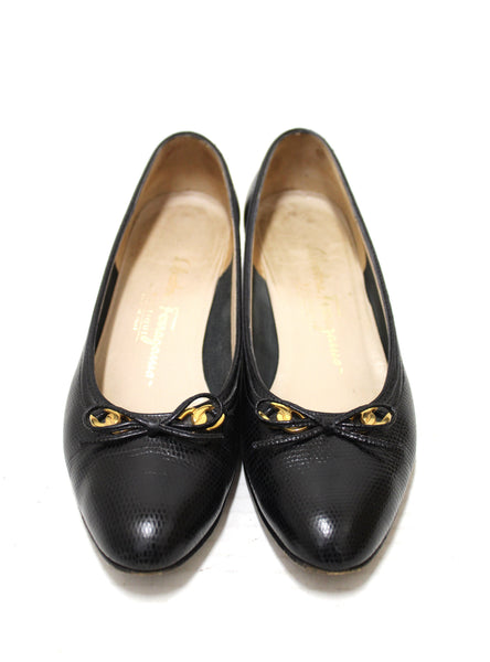 Salvatore Ferragamo Black Snakeskin Embossed Leather Pumps Size 6.5