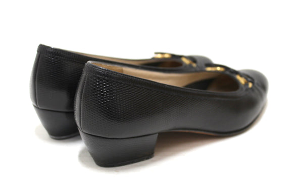 Salvatore Ferragamo Black Snakeskin Embossed Leather Pumps Size 6.5